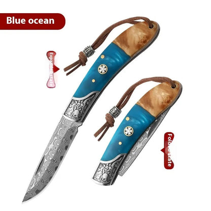 VG10 stainless steel folding portable outdoor knife showing folding mechanism