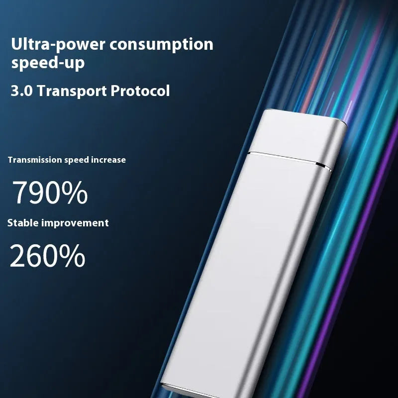 Portable solid state external hard disk with metal shell in sapphire blue colour showing compact dimensions