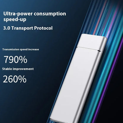 Portable solid state external hard disk with metal shell in sapphire blue colour showing compact dimensions