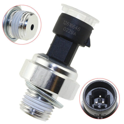 Oil pressure sensor for Buick and Chevrolet cars, model numbers listed on label.