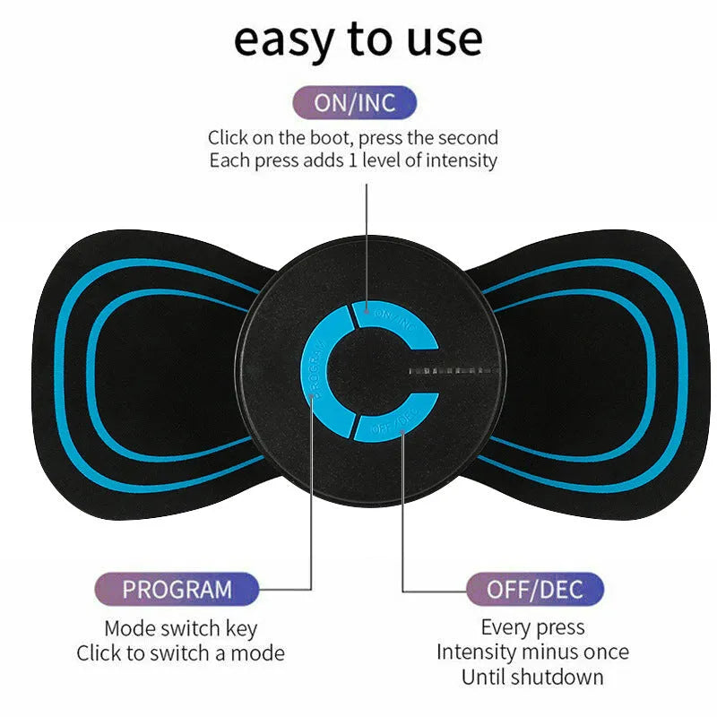 Black HQ-185 mini electric shoulder and neck massager with massage patch.