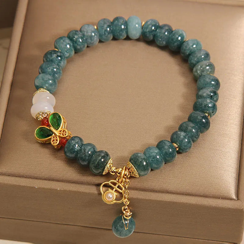 Women's blue water jade abacus bead crystal bracelet with alloy gemstone settings