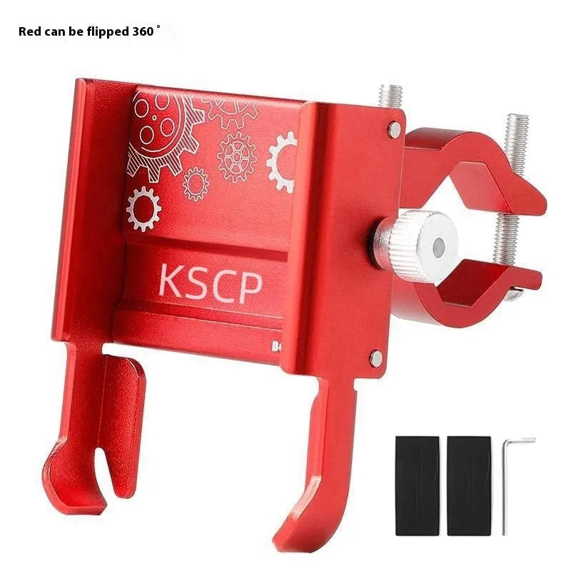 Aluminium alloy mobile phone holder mount for bicycle and motorcycle handlebars in multiple colours.