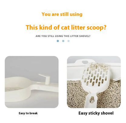 Black metal cat litter scoop with a 0.8cm gap between its tines on a white background.