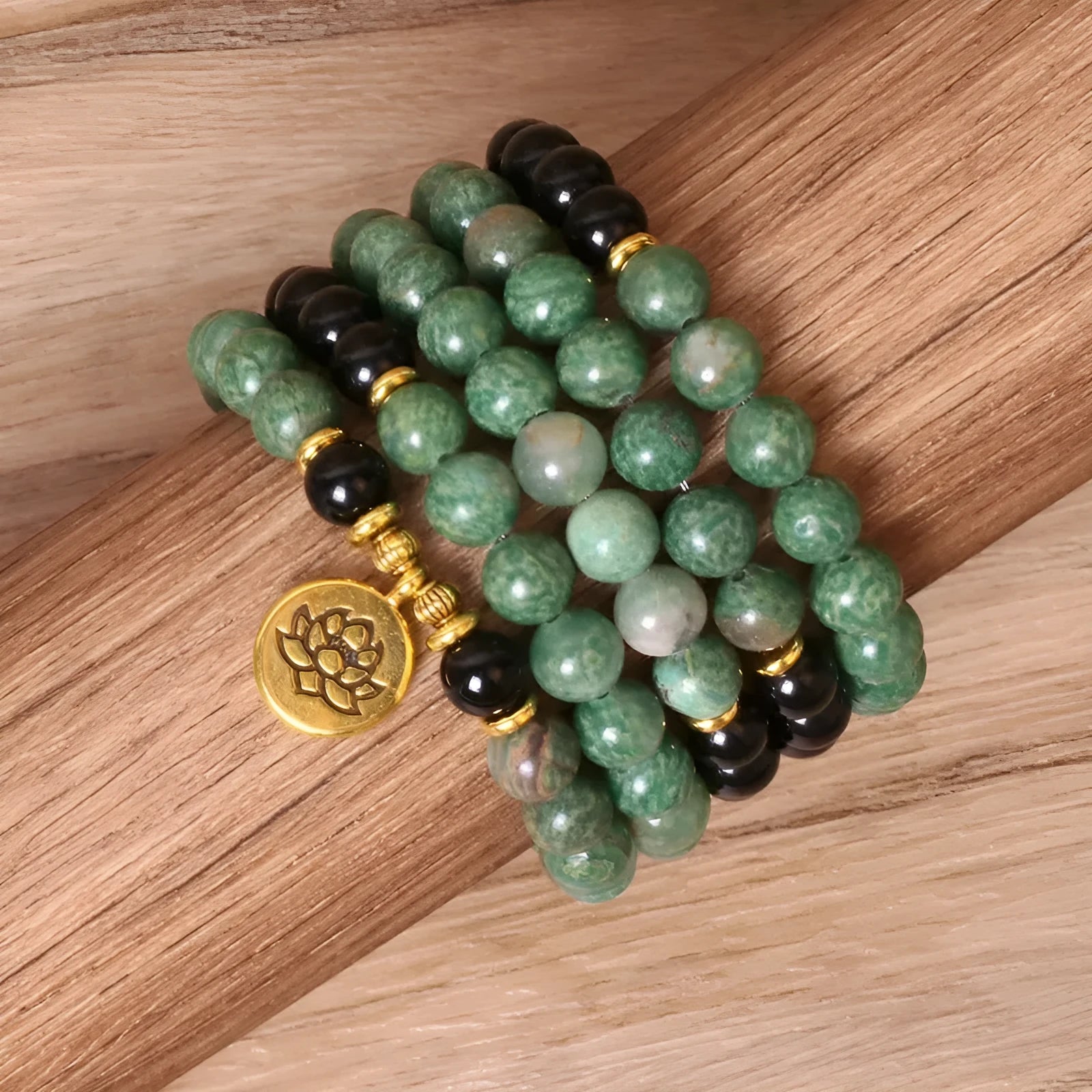 Green and black elastic beaded long bracelet made from alloy with natural style design