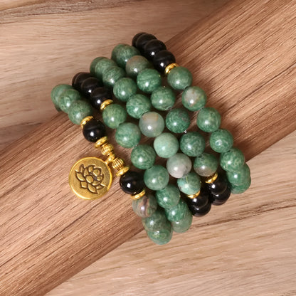 Green and black elastic beaded long bracelet made from alloy with natural style design