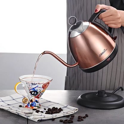 1L stainless steel kettle in gold with touch controls, auto shut-off, and 1.0L capacity for quick boiling