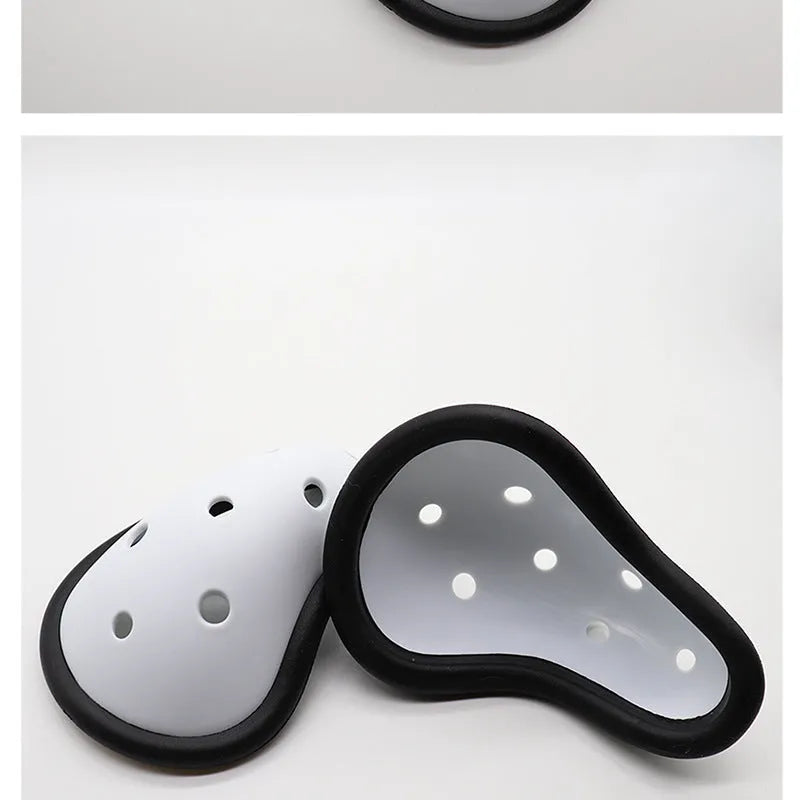 Rubber sports genital protector for adult and children in boxing and hockey.