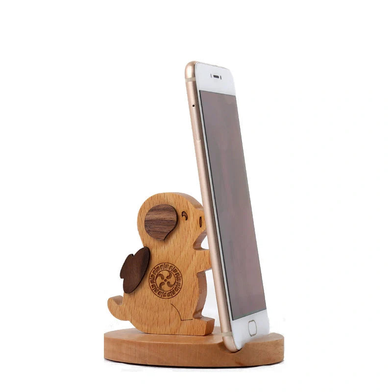 Custom beech wood lazy phone holder with various designs for hands-free convenience