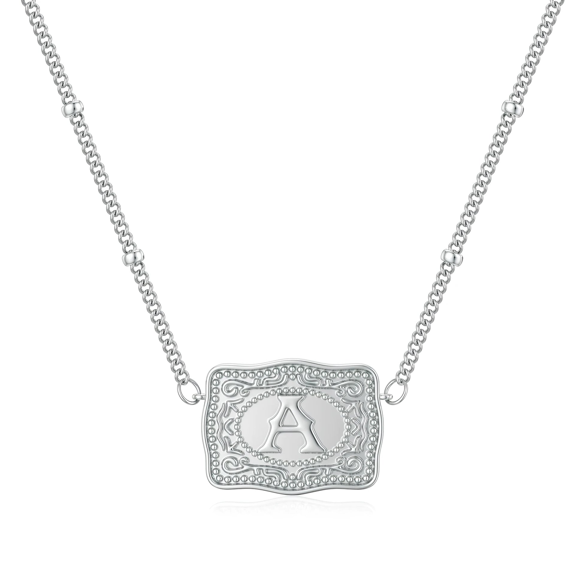 Personalised copper letter necklace with gold or white K electroplated finish, showing a single alphabet pendant.