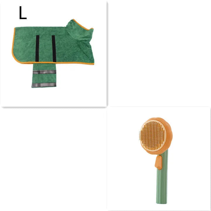 Hand-held pumpkin-coloured pet brush with stainless steel needles for grooming cats and dogs