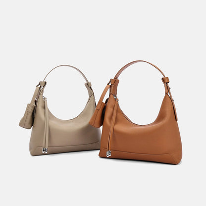 Genuine leather ladies shoulder bag in urban simplicity style available in three colours