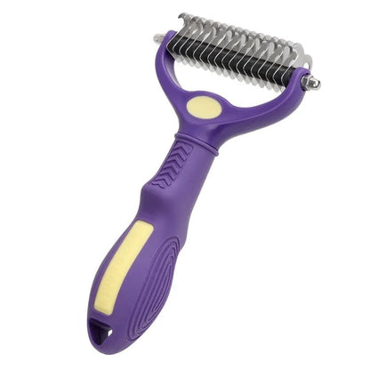 Purple double-sided pet comb for cats and dogs with knot untangling function