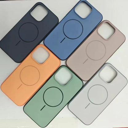 Magnetic protective iPhone case with AI photography button in frosted finish showing blue colour option