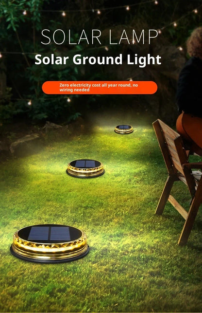 Square solar buried light with solar panel, 121mm dimensions, installed flush with ground surface