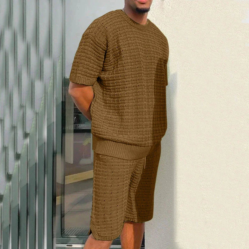 Men's summer 2-piece outfit featuring a loose-fitting shirt and matching shorts in various colors