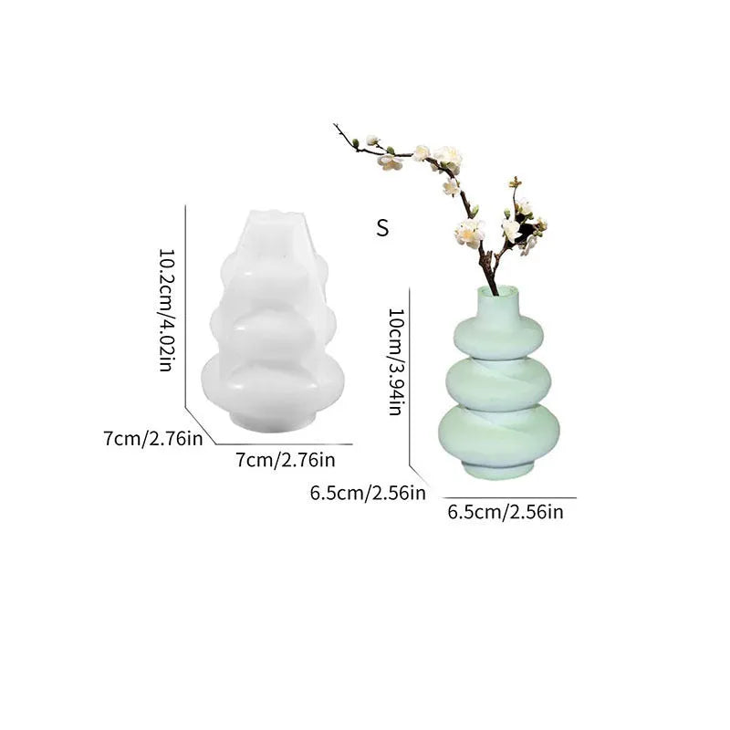 Silicone baking mould in shape of three-layer irregular circle vase on white background