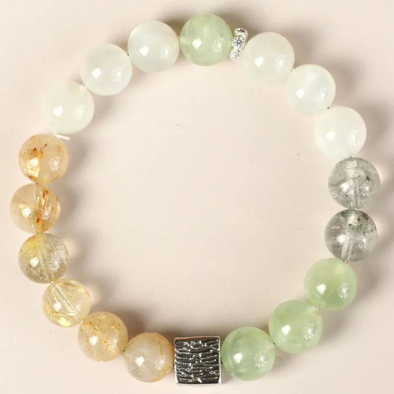 Chinese style couple crystal bracelets with 10mm geometry beads in khaki colour