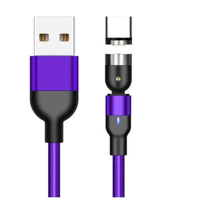 Essager black magnetic USB charging cable with 540-degree rotating connector showing LED light and nylon braiding