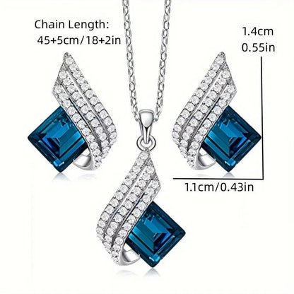Necklace and earring set with alloy pendant and cross chain in two colour options.