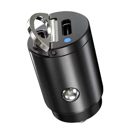 Mini 30W dual-port car cigarette lighter charger in black zinc alloy