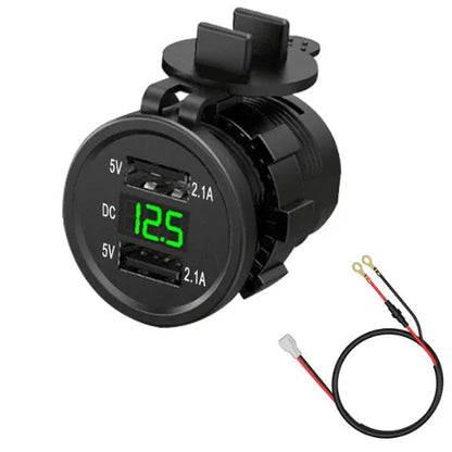 Waterproof motorcycle car charger with snap-on cigarette lighter connection for fast USB charging