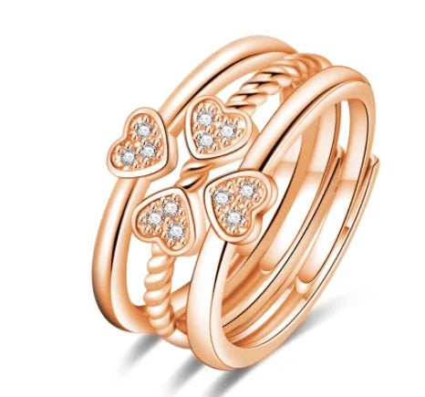 Adjustable four-leaf clover spinning ring set for women with zircon accents