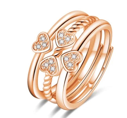 Adjustable four-leaf clover spinning ring set for women with zircon accents