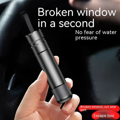 Aluminium alloy car safety hammer with steel tip for breaking glass and cutting seat belts