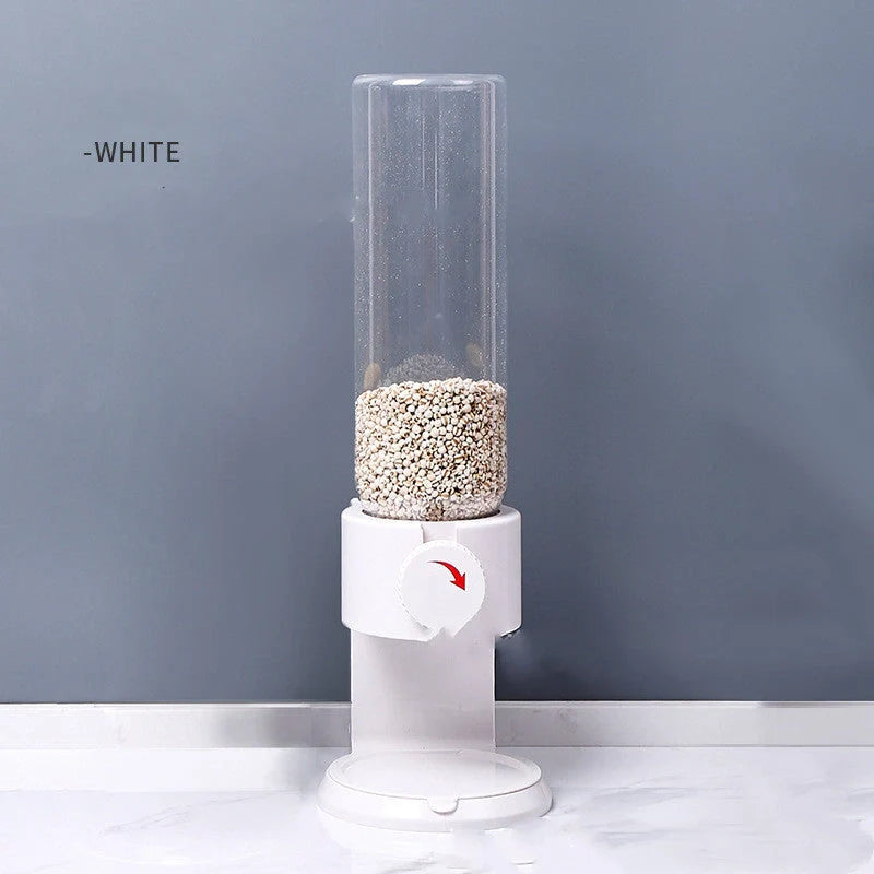 Airtight food storage bottles in white, blue, black, and pink for kitchen organisation