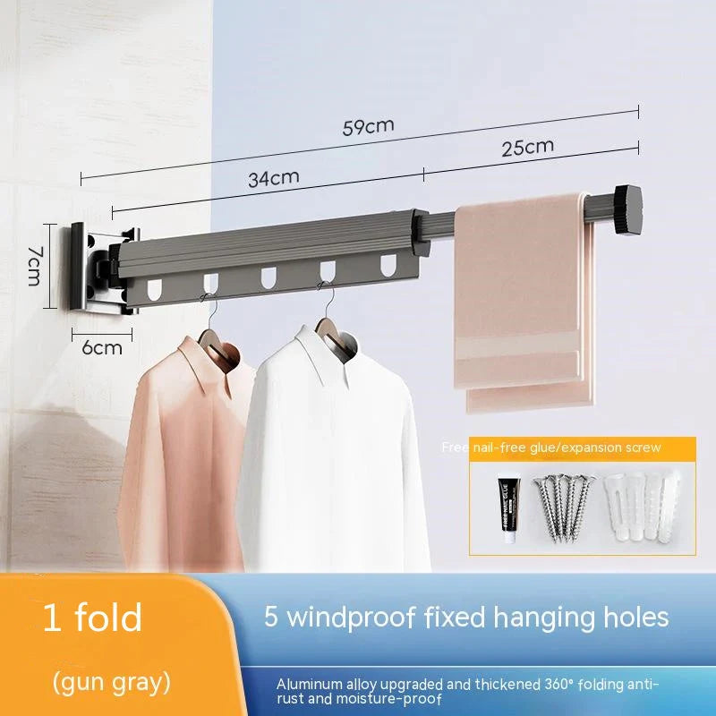 Aluminium suction cup folding clothes hanger with retractable drying rack