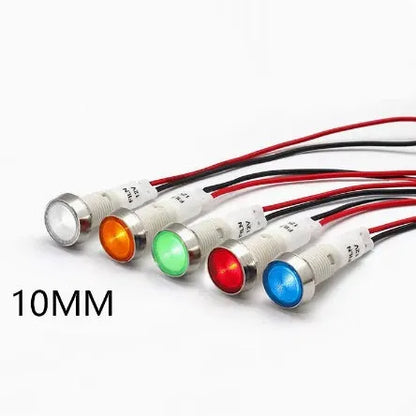 10mm stainless steel edge plastic indicator light with wire connection and flat end metal design