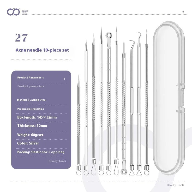 Four metal acne needles with ultra fine pointed tips for precise spot treatment skincare