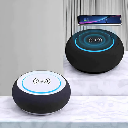 Wireless Bluetooth speaker with dual speakers, 10-20W output, black or white, portable design