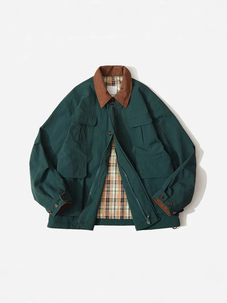 Green and apricot coloured casual polyester jacket with long sleeves and side seam pockets