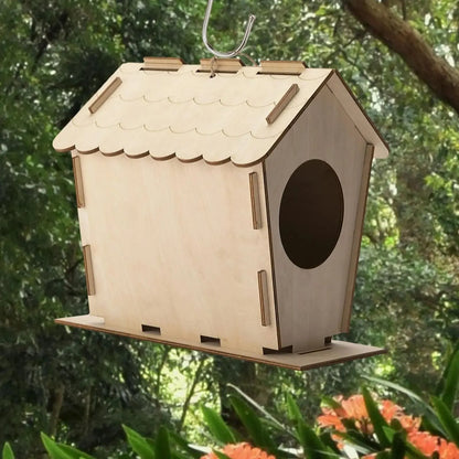 Unfinished wooden bird house with lace roof, poplar splint, 19 x 12.5 x 18.5cm, yellow colour option
