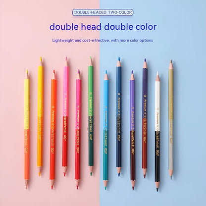 Wooden double-ended colouring pencils set in 12 or 6 piece configurations for student art