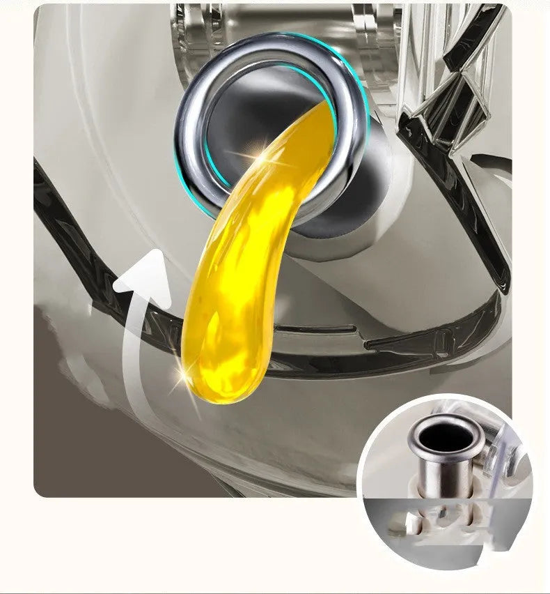 Warm grey glass oil sprayer bottle with a switchable nozzle for spray or pour modes.