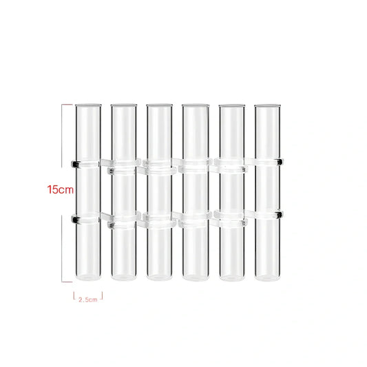 Clear hinged glass test tube vase with 6-8 bendable 15-18cm tubes for flowers and hydroponics, including brush and S-hook