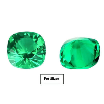Cultivated emerald gemstone in Columbia green treasure colour showing round and grandmother cut shapes