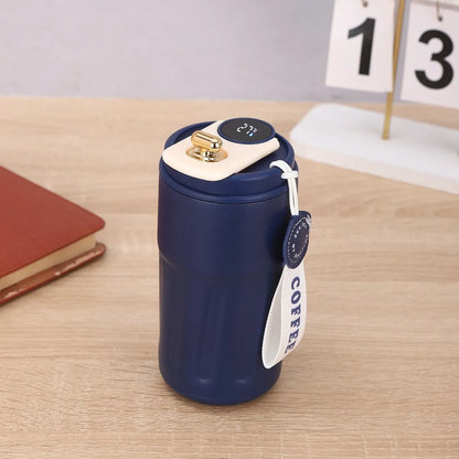 Digital thermal insulated bottle with temperature display and handle, stainless steel construction, 450ml capacity