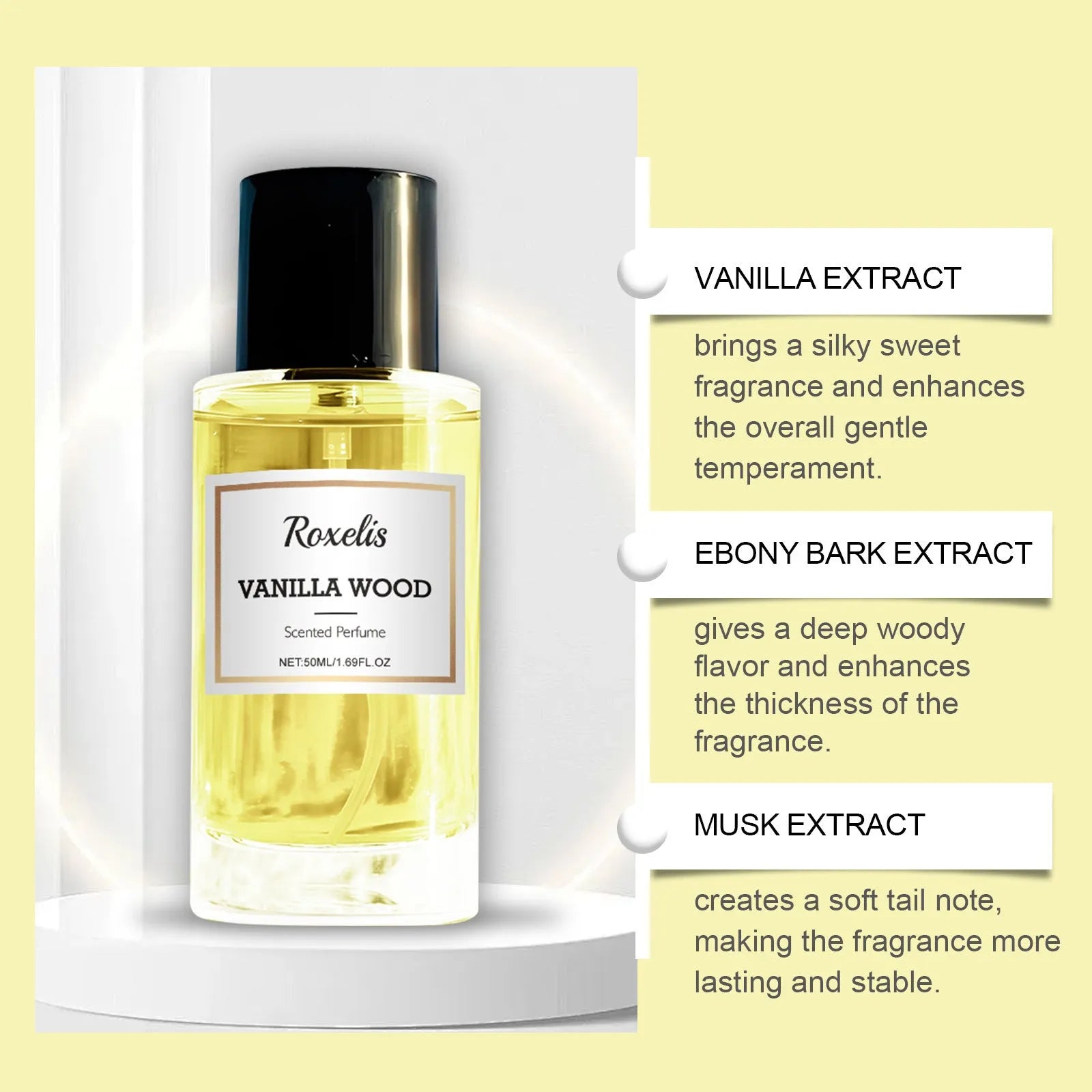 50ml amber glass perfume spray bottle with vanilla musk ebony bark extract fragrance
