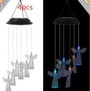 Solar wind chime with colour-changing LED, hummingbird and butterfly designs, waterproof outdoor hanging light for patio yard garden