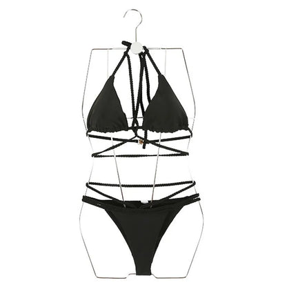 Black and red nylon bikini swimsuit set for hot springs and swimming