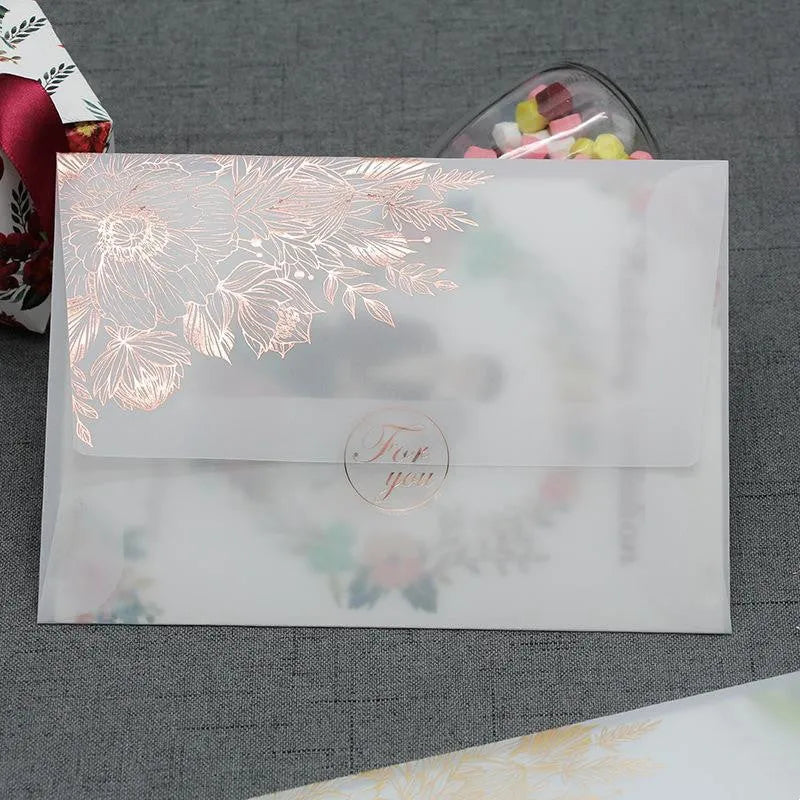 Sulfuric acid paper invitation card with bronzing matte varnish in gold or rose gold