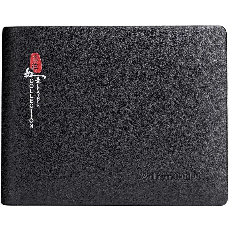 Men's cowhide leather wallet with letter pattern and anti-theft card slot.