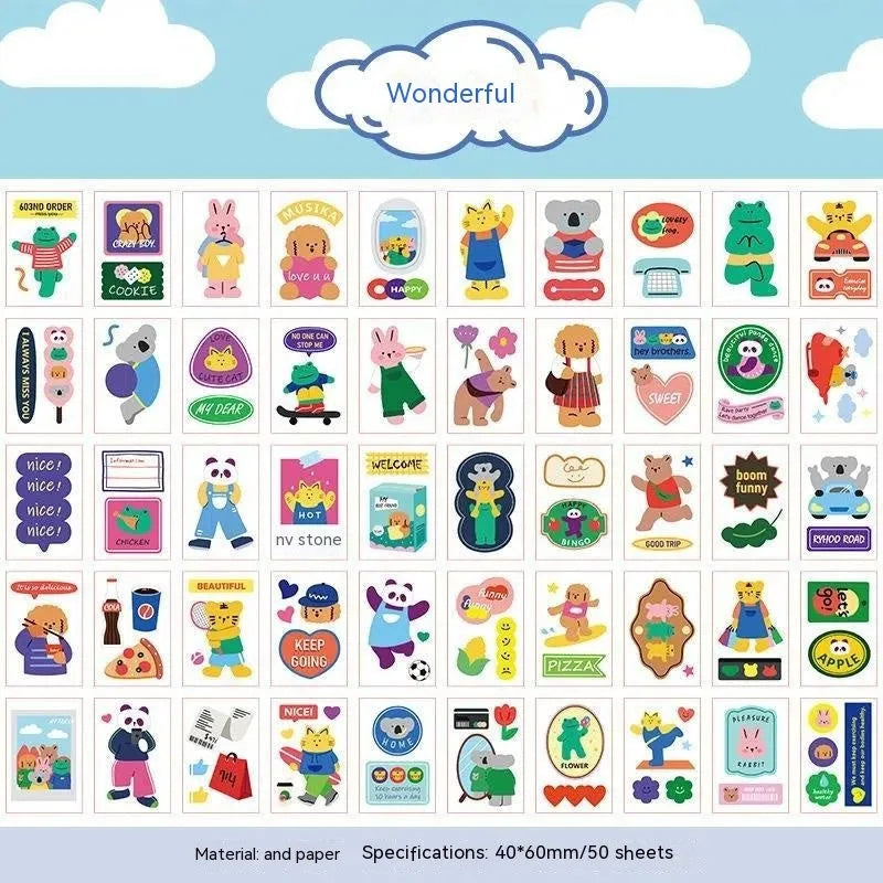Japanese Cartoon Character Stickers Set with Sweet and Kawaii Designs, Hand Account Painting Heart Decals for Notebooks, Screen Protectors and Personalisation, 40mm x 60mm Self-Adhesive Vinyl Sheets, 50 Stickers Per Pack in Various Anime-Style Themes