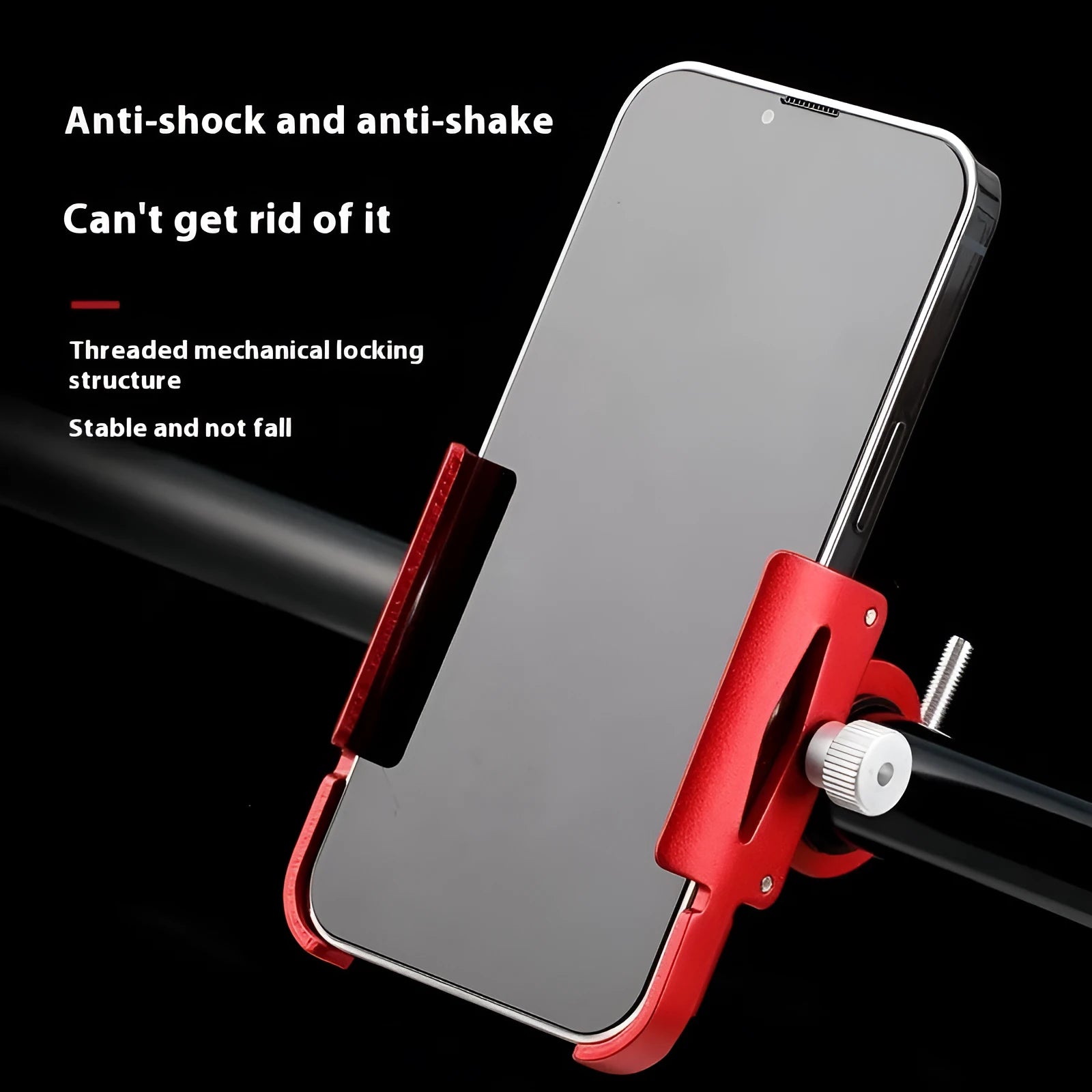 Aluminium alloy mobile phone holder mount for bicycle and motorcycle handlebars in multiple colours.