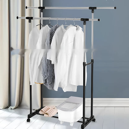 Stainless steel floor laundry rack, adjustable height 80-160cm, 78x42cm base, modern simplicity style, with alloy hanger.