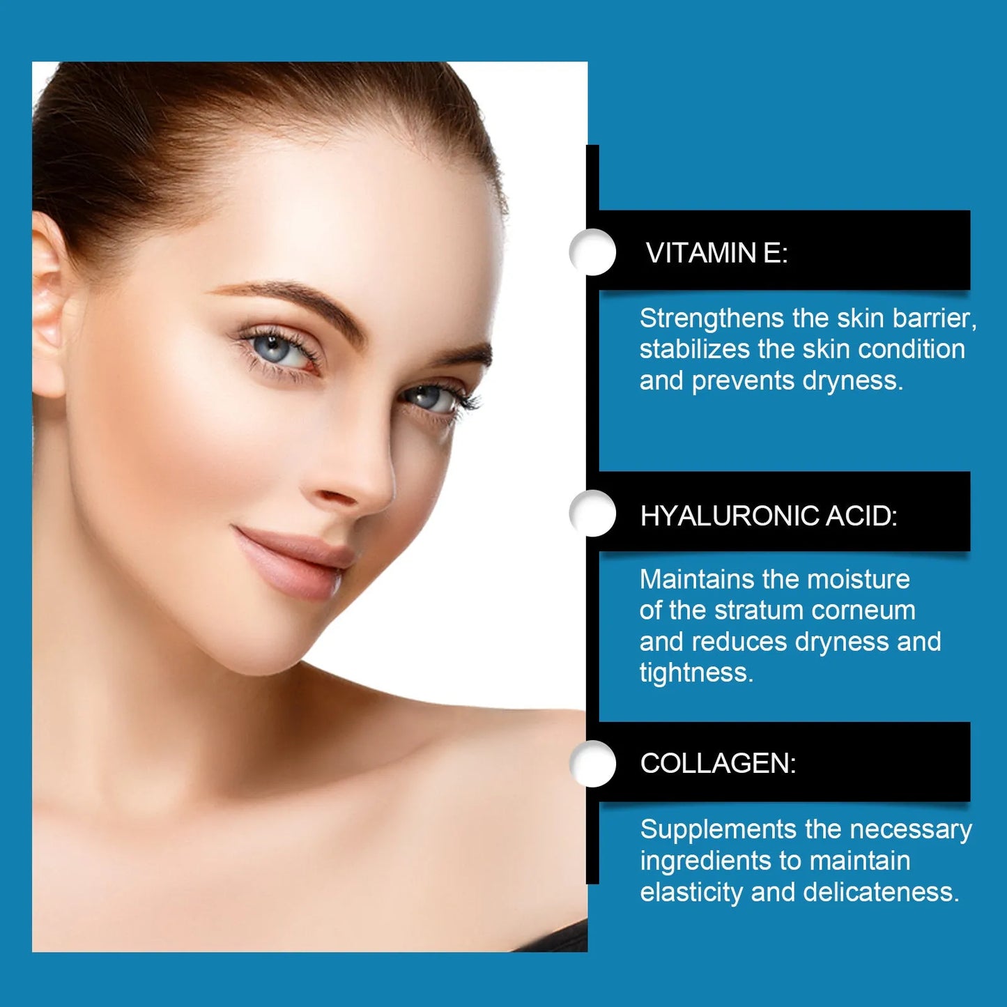 Pack of 5 single-use forehead moisturising patches on non-woven fabric.